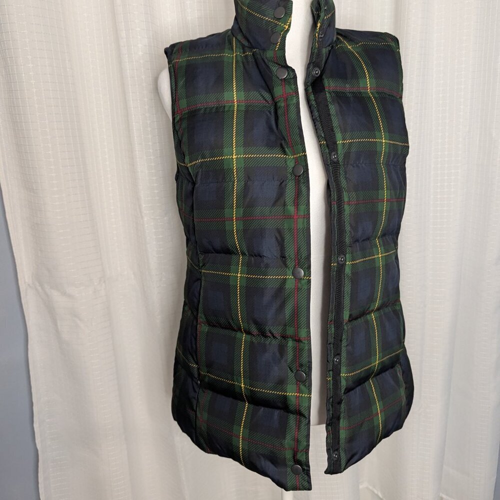 J.Jill Down Vest Jacket in Classic Plaid Design, Size XS